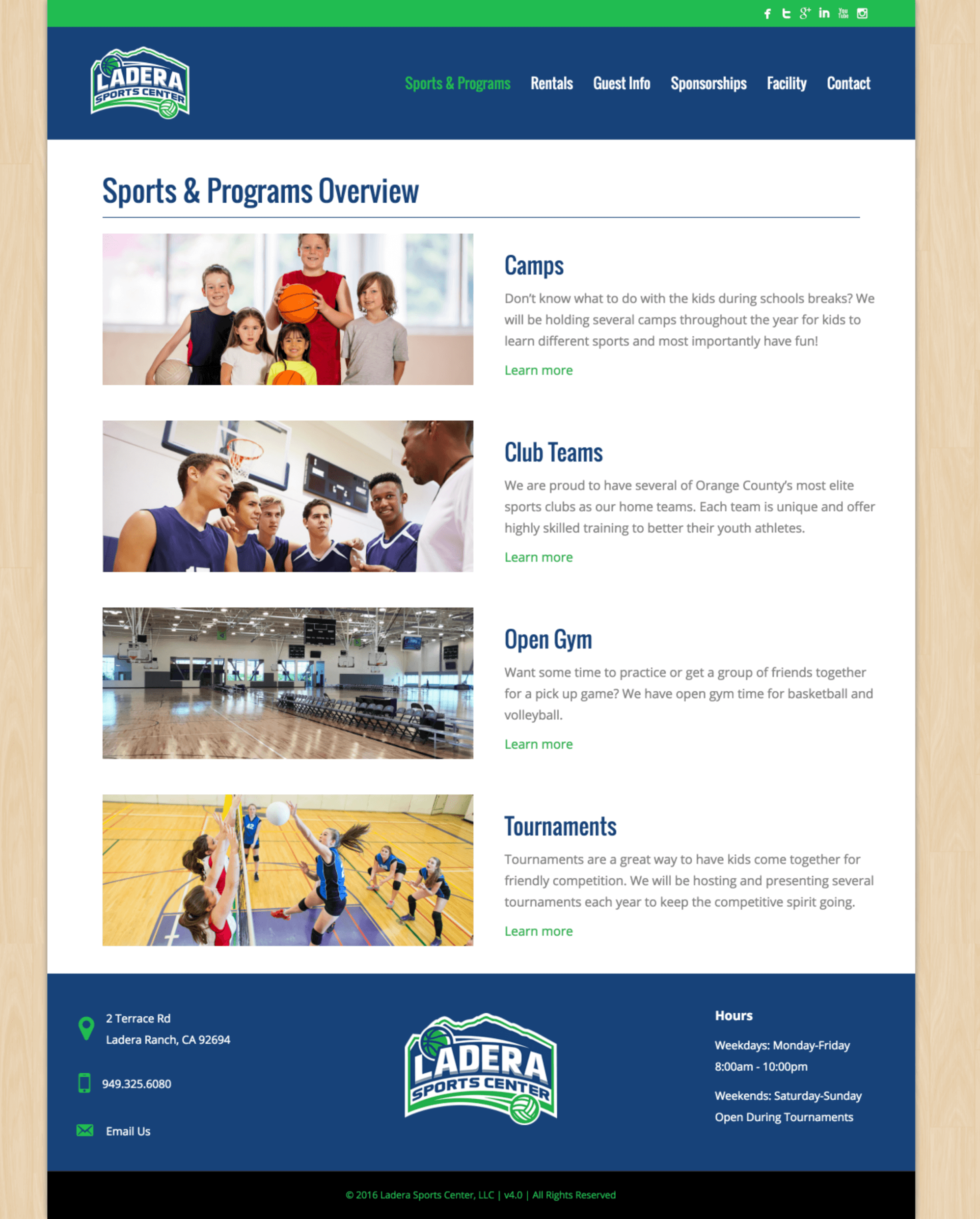 Ladera-Sports-Athletic-Center-Website-Design-Programs-Page